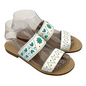 Jack Rogers Leather Southwest Slides Sandals White Green Orange Size 6
